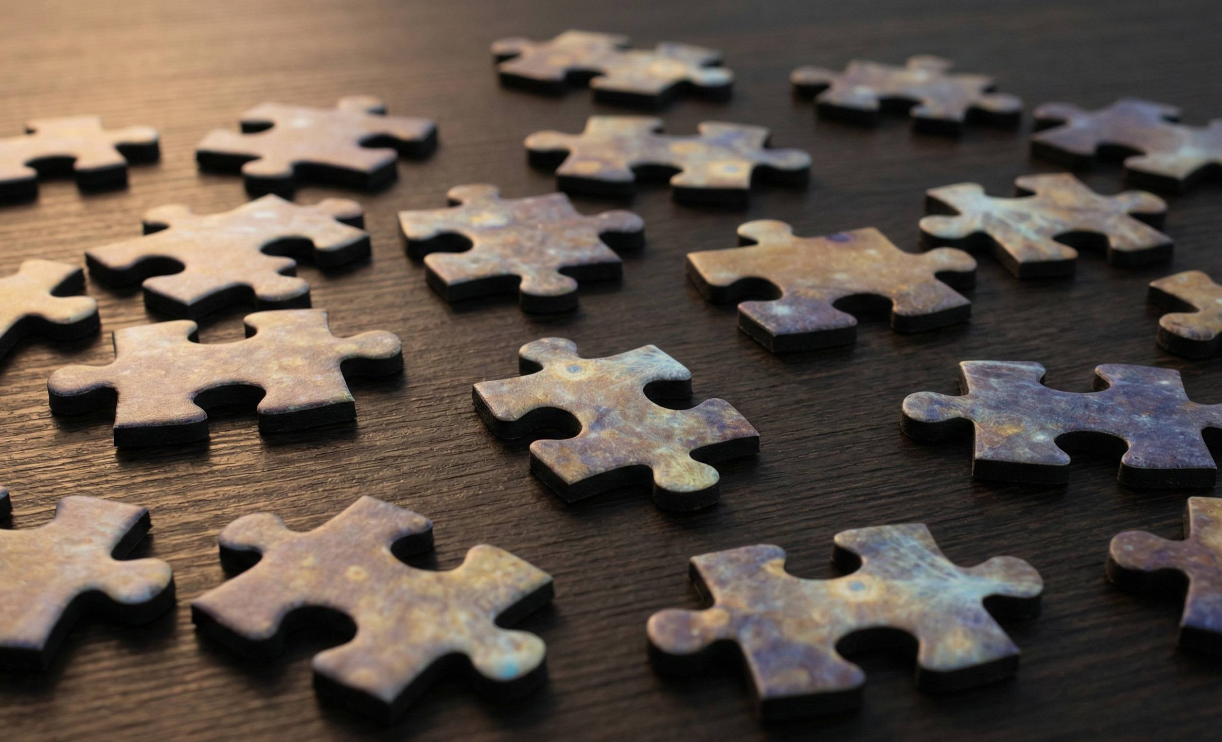 A close-up of a premium pzlwrx puzzle piece with intricate wave artwork resting on a light surface